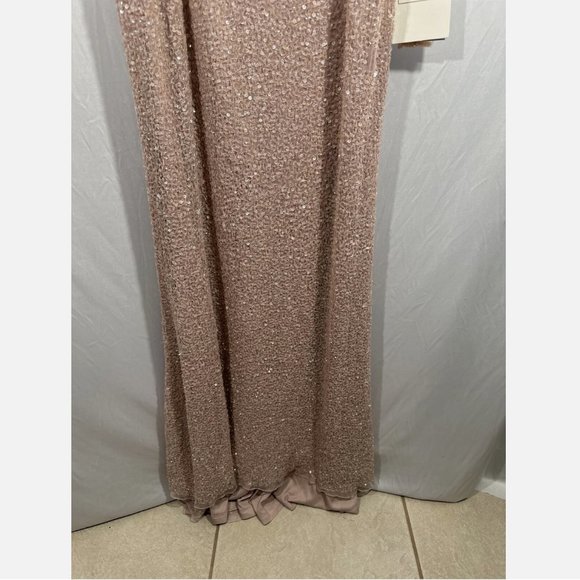 NWT $498 Mac Duggal [ 14 ] Sequined Drop Shoulder Trumpet Gown in‎ Mocha Pink - Picture 9 of 13
